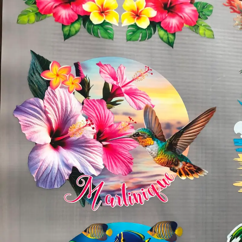 Custom Martinique DTF transfer with tropical floral and bird design