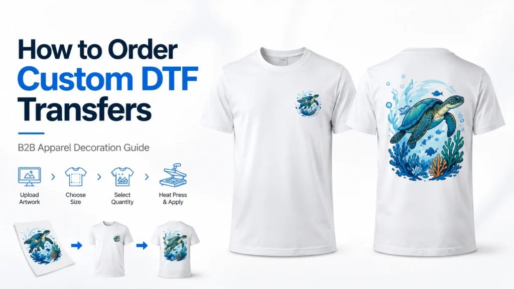 How to order custom DTF transfers guide with front and back T-shirt transfer examples