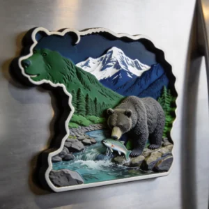 Custom bear shaped Alaska river polyresin fridge magnet wholesale