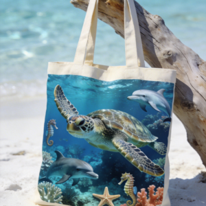 Custom canvas tote bag with sea turtle ocean design