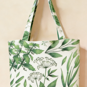 Custom canvas tote bag with botanical garden design