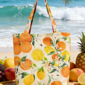 Custom canvas tote bag with orange citrus design