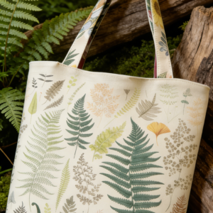Custom canvas tote bag with fern leaf design