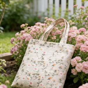 Custom canvas tote bag with garden floral design