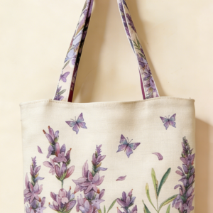 Custom canvas tote bag with lavender field design