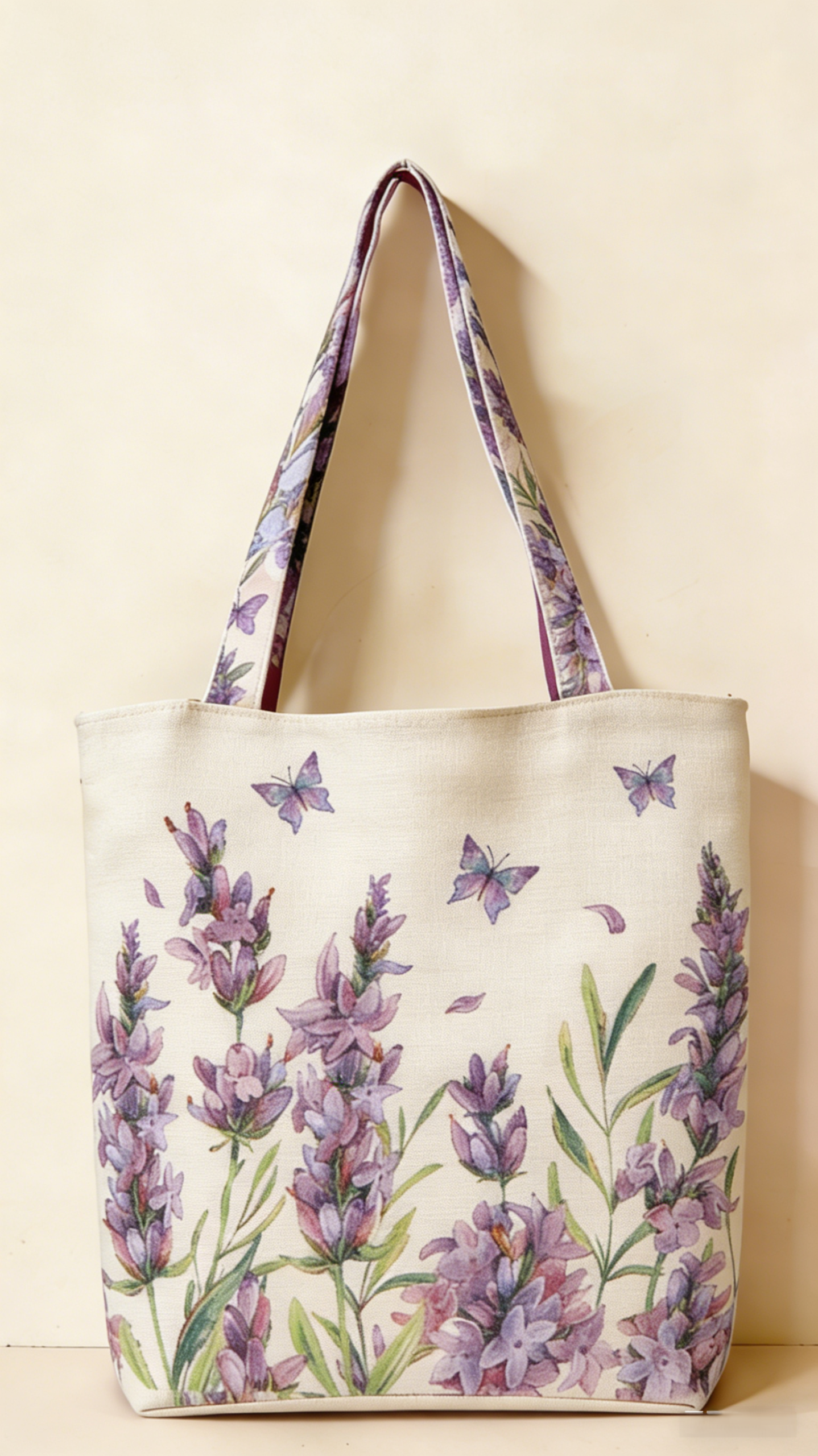 Custom Lavender Field Canvas Tote Bag Custom canvas tote bag with lavender field design