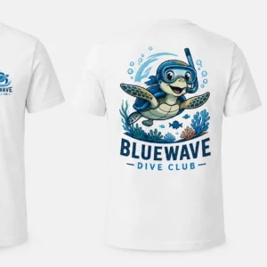 Custom DTF transfers for T-shirts with front chest logo and large sea turtle back graphic