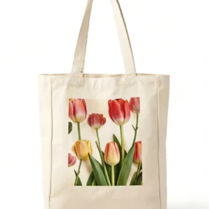 Custom floral canvas tote bag with tulip design