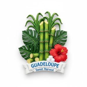 Custom Guadeloupe sweet harvest sugarcane and hibiscus polyresin fridge magnet