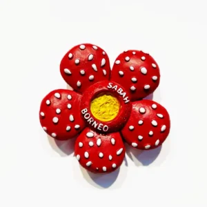 Custom hand-painted Sabah red flower botanical polyresin fridge magnet wholesale
