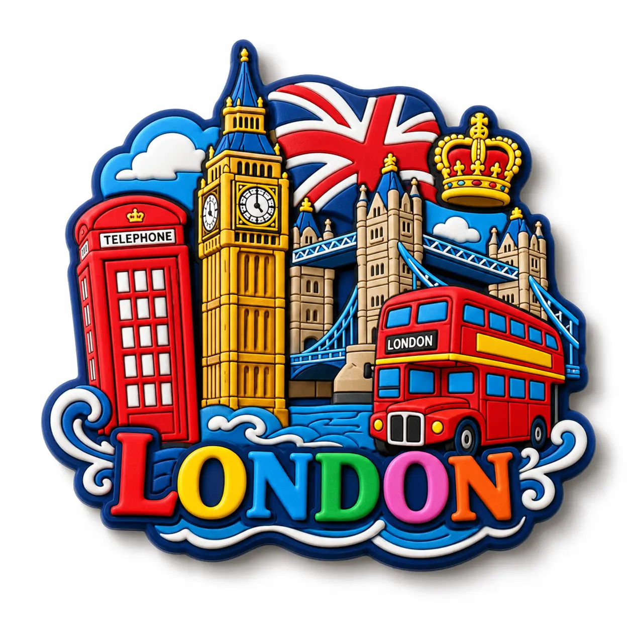Custom London Soft PVC Souvenir Magnet London soft PVC souvenir magnet with Big Ben, Tower Bridge, red bus and telephone box