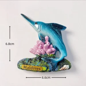 Custom Maldives blue marlin hand-painted polyresin fridge magnet wholesale