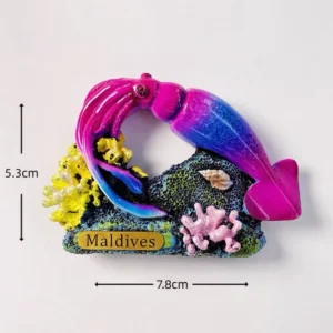 Custom Maldives pink and purple squid hand-painted polyresin fridge magnet wholesale