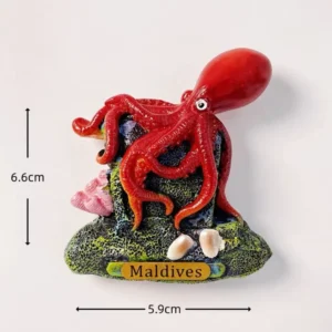 Custom Maldives red octopus hand-painted polyresin fridge magnet wholesale
