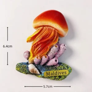 Custom Maldives red-orange jellyfish hand-painted polyresin fridge magnet wholesale