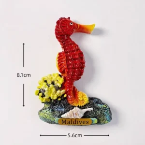 Custom Maldives red seahorse hand-painted polyresin fridge magnet wholesale
