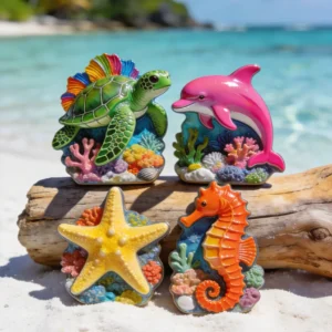 Custom marine life printed polyresin magnet set with assorted sea creature designs