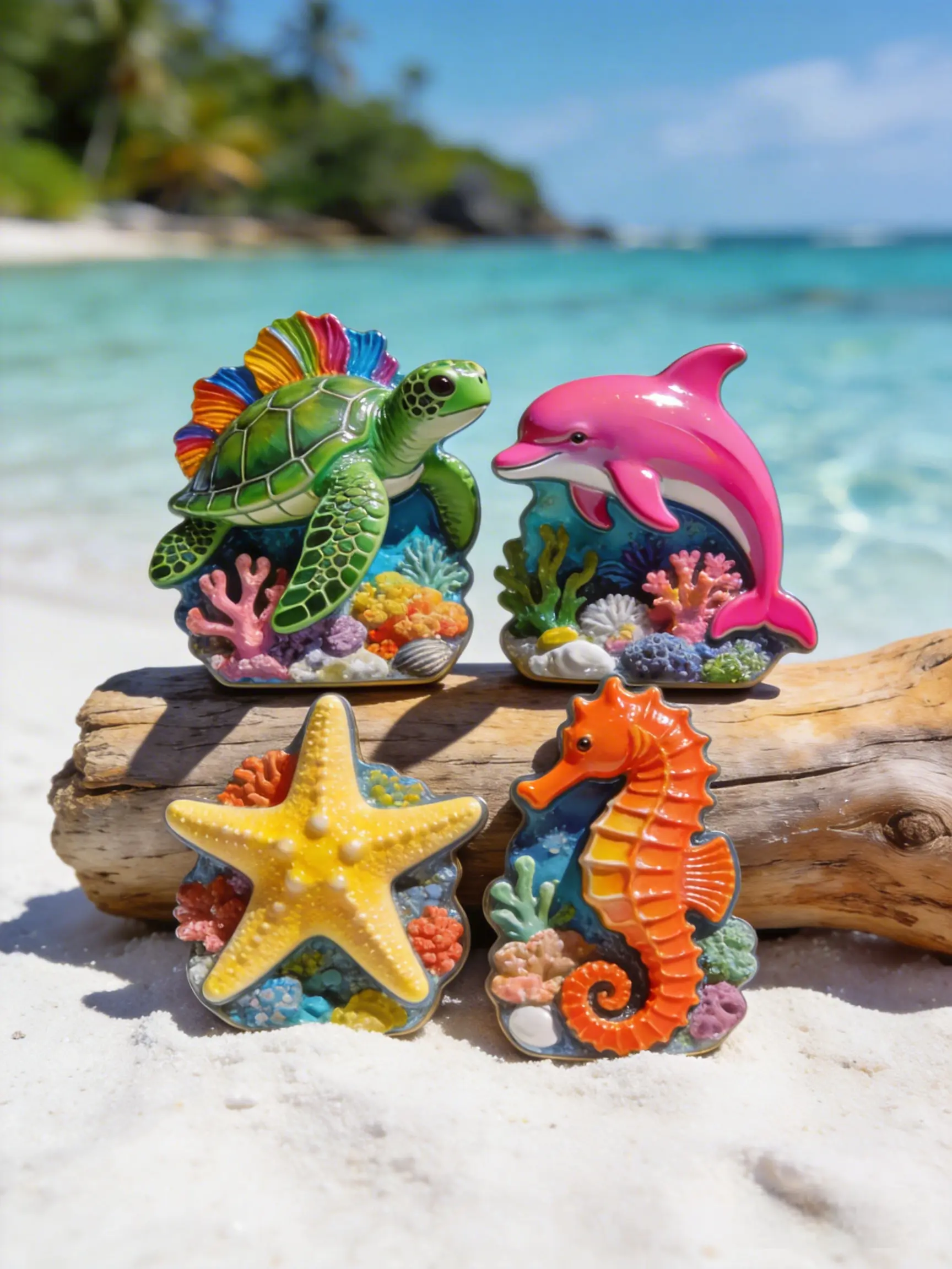 Custom Marine Life Printed Resin Magnet Set Custom marine life printed polyresin magnet set with assorted sea creature designs