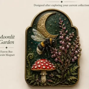 Custom Dark Forest moonlit garden bee and mushroom epoxy resin collector magnet wholesale