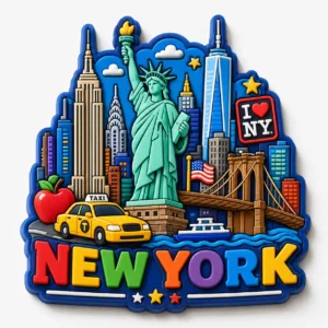Custom New York soft PVC souvenir magnet with Statue of Liberty and city landmark design