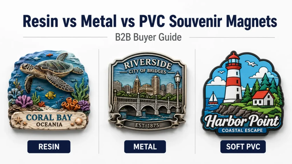 Resin, metal and soft PVC souvenir magnets compared for B2B sourcing